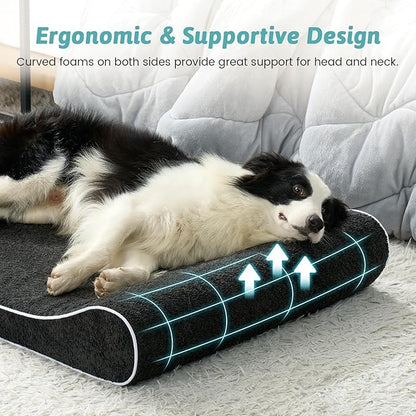 COZY KISS Orthopedic Dog Bed for Large Dogs up to 90 lbs - Removable Washable Cover with Waterproof Lining & Non-Skid Bottom, Cotton-Polyester Blend Boat-Shaped Lounger Mattress, L(45x30x6in), Black