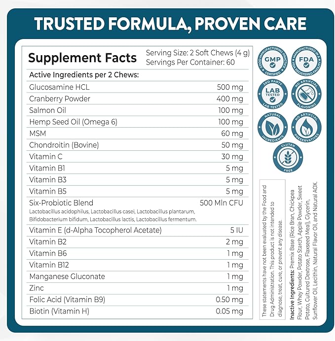 24-in-1 Daily Multivitamin for Dogs – 120 Soft Chews – Hip & Joint Support, Probiotics, Salmon Oil, Cranberry for Urinary Health, Skin & Coat, Immune Support – for All Breeds & Ages
