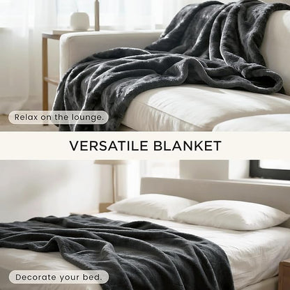gogobunny Waterproof Bed Blanket, Reversible Sherpa Fleece Throw Blanket for Dog Puppy Cat, Furniture Cover Protects Bed Couch Sofa from Liquid Pee and Pet Fur (Dark Grey, 60x80 inches)