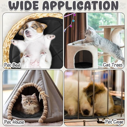 Drydiet 2 Pcs Self Warming Cat Mat Round Self Heating Pad Bed Reversible Machine Washable Heated Bed Anti Slip Warming Pad Pet Mat for Cat Crate Indoor Outdoor(Black,16 Inch)