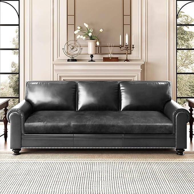 ANARACHON Leather Look Couch Cushion Covers Sofa Seat Slipcovers Sets Couches Furniture Protector for Sectional Armchair Loveseat Pets Kids Stretch Spandex Fabric (1 Cushion Sofa, Dark Grey)