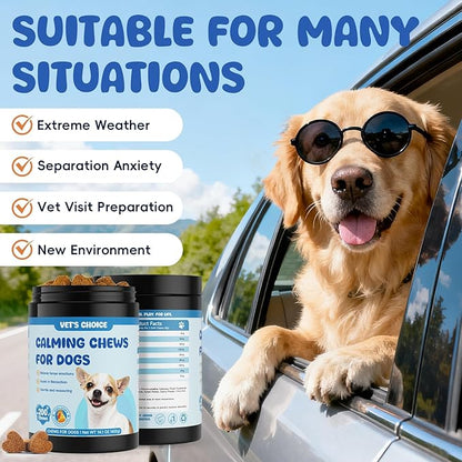 Advanced Calming Chews for Dogs with L-Theanine & Melatonin - 200 Count for Anxiety & Stress Relief | Enhanced with Tryptophan, Chamomile & Passionflower | Separation, Thunder, Fireworks Support