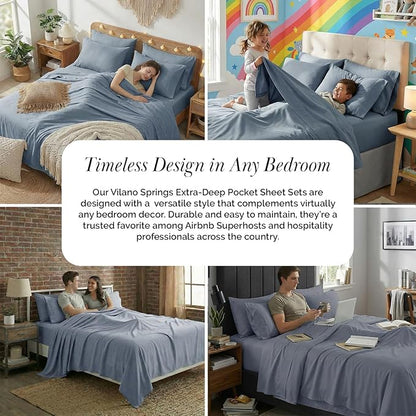 Southshore Fine Living, Inc. 6 Piece, 21-Inch Extra Deep Pocket King Sheet Set, Pet Hair Resistant Sheets King Size for Thick Mattress, Oversized Flat Sheet, 4 Blue Pillow Cases - Slate Blue