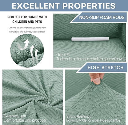 ZNSAYOTX 1 Piece Jacquard Chair Slipcovers for Living Room High Stretch Chair Covers with Arms Anti Slip Pets Friendly Couch Sofa Armchair Cover Furniture Protector (Small, New Pattern Pea Green)