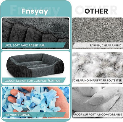 Dog Beds for Large Sized Dogs 35x28 Inch, Comfort-Sided Orthopedic Dog Bed Couch with Breathable Shredded Memory Foam, Faux Rabbit Fur Pet Bed, Non-Detachable, Non-Slip, Machine Washable