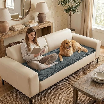 Smiry Fuzzy Couch Cover for Dogs, Non Slip Washable Pet Sofa Cover, Scratch Proof Hair Resistant Plush Sofa Slipcover, Pet Friendly Couch Cushion Protector for Cat, Dark Grey, 27.6" x 88"