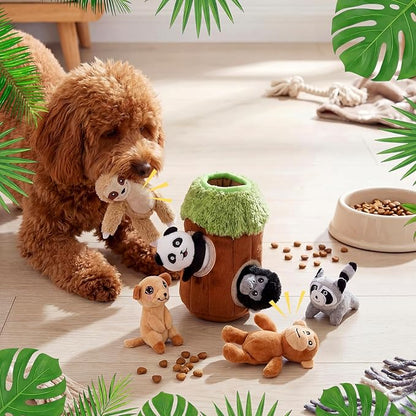 Skylety 7 Pieces Hide and Seek Dog Toys Activity Puppy Chew Squeaky Toys Plush Stuffing Burrow Woodland Stuffing with Squeakers for Small Medium Pets Dogs Puppy Gift(Funny,Small)