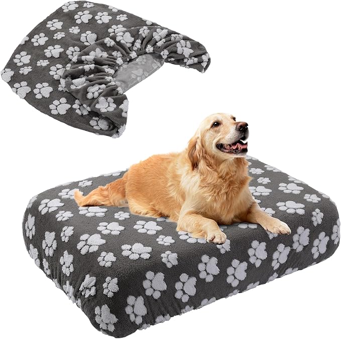BALAPET Washable Dog Bed Cover 100% Waterproof, Soft Plush Velvet Dog Bed Covers Replacement Only, Fitted Reusable Cover for Pet Mat Bed(Dark Gray,36x27x6in)