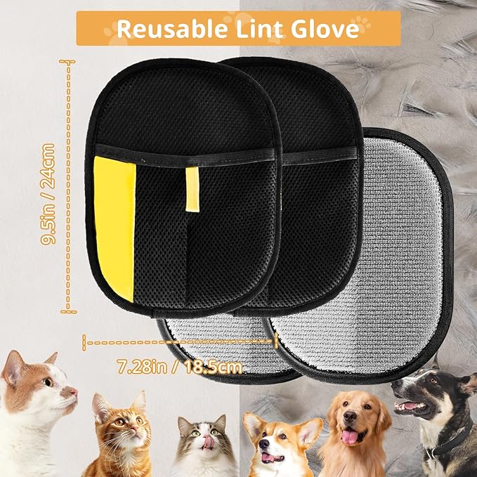 4 Pack Pet Hair Removal Glove,Efficient Pet Hair Remover for Dogs and Cats,Gentle Dog Hair Remover and Cat Hair Remover,Soft Pet Hair Remover Glove for Furniture and Clothing,Hair Removal Glove