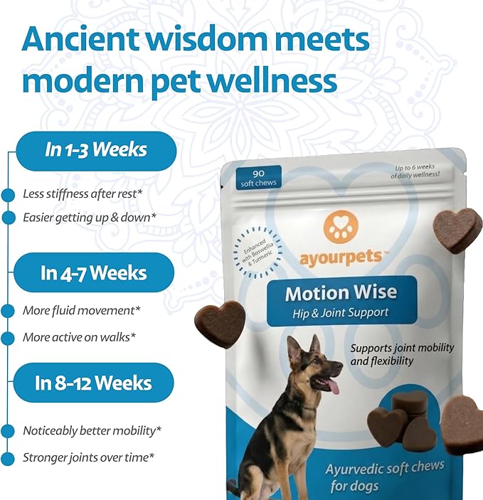 Hip and Joint Chews for Dogs with Stiff Joints & Mobility – Natural Boswellia, Ashwagandha & Turmeric Herbal Holistic Support – Pork Flavor – 90 Count