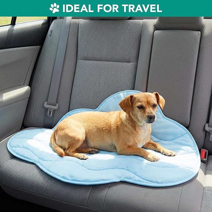 PetAmi Dog Cooling Mat, Cloud Shape, Reversible Cooling Nylon Blanket Soft Fleece Pet Pad for Dogs Cats, Summer All Season Use Q-Max>0.3, Large 49x59 in, Light Blue