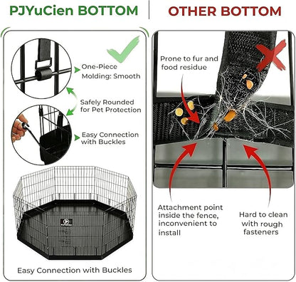 PJYuCien Octagonal Playpen Bottom Pad for 24" Side Metal Pet Pen, Waterproof 600D Oxford with Raised Edges & Snap Hooks, Washable for Puppy Small Animals, Black