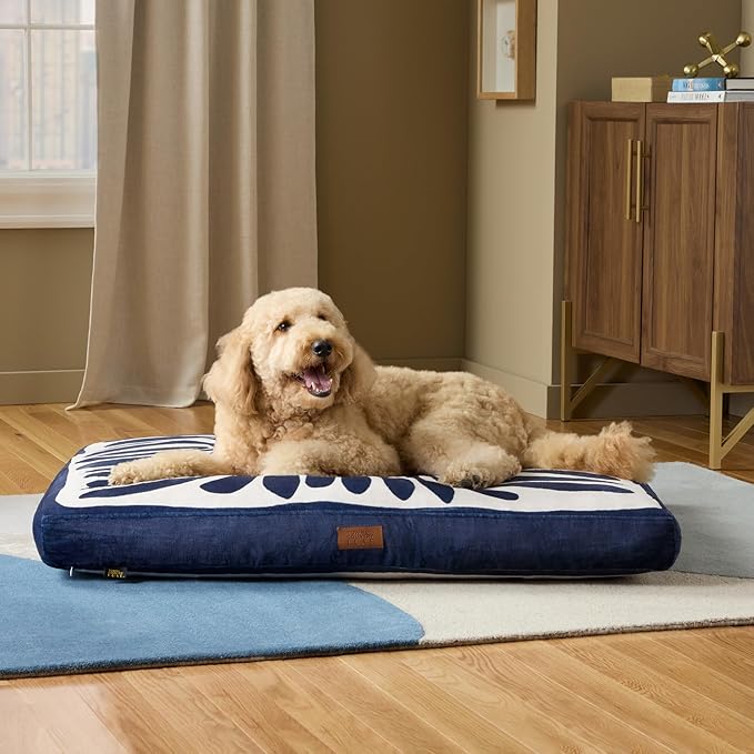 Town & Country Luxe CuddleTown Matisse Everwash® Pillow Pet Bed, Water Repellent Floor Pillow, Machine Washable Cover, Soft & Calming, Navy Blue, Large 44"x34"x4"