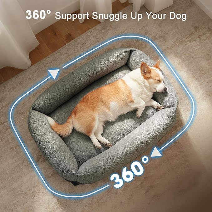 FURTIME Washable Dog Bed Medium Large Size Dogs, Rectangle Comfy Fluffy Pet Bed, Removable Zipper Cover Machine Wash, Soft Orthopedic Bed Durable Pet Cuddler with Anti-Slip Bottom,30"x24"x8",Dark Grey