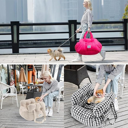 Dog Car Seat for Small Dogs, Portable Puppy Car Seat of Easy Installation, Fashionable Pet Carrier Bag with Large Pockets, Machine Washable Dog Booster Seat (Striped Blue)