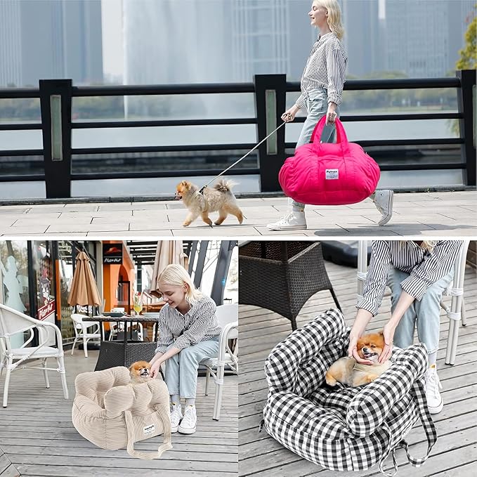 Dog Car Seat for Small Dogs, Portable Puppy Car Seat of Easy Installation, Fashionable Pet Carrier Bag with Large Pockets, Machine Washable Dog Booster Seat (Rose Red)