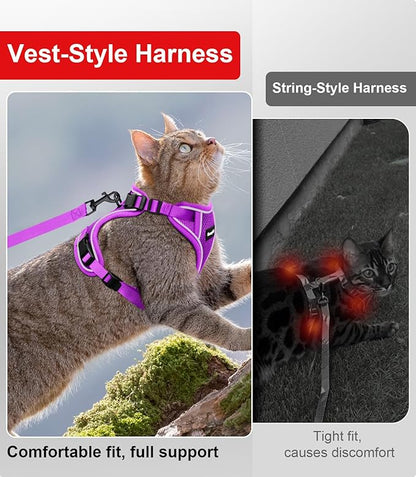 Cat Harness and Leash for Walking Escape Proof Soft Adjustable Cat Leash Breathable Comfortable Vest Easy to Wear Kitten Harness for Outdoor Travel (Purple, S (7-12lb))