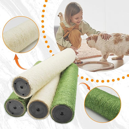 4 Pcs Cat Scratching Posts Replacement,15.7"x3.1''Natural Sisal Cat Tree Post Replace Parts for Indoor Cats Tower Repair Scratch Refill Poles with M8 Screws for Kitten Spare Furniture Accessories