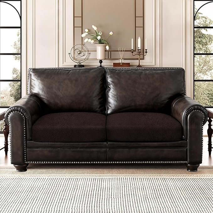 ANARACHON Leather Look Couch Cushion Covers Sofa Seat Slipcovers Sets Couches Furniture Protector for Sectional Armchair Loveseat Pets Kids Stretch Spandex Fabric (2 Cushion Loveseat, Chocolate)