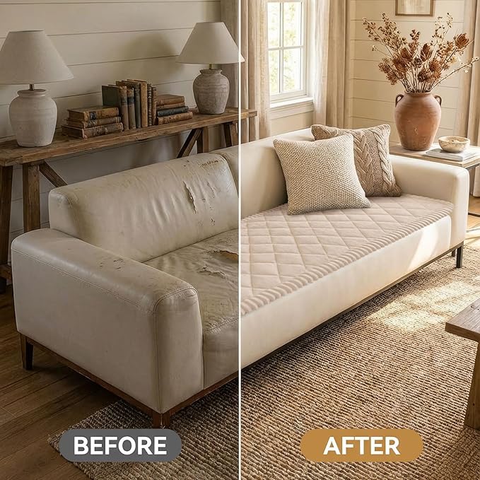 Smiry Fuzzy Couch Cover for Dogs, Non Slip Washable Pet Sofa Cover, Scratch Proof Hair Resistant Plush Sofa Slipcover, Pet Friendly Couch Cushion Protector for Cat, Apricot, 27.6" x 88"