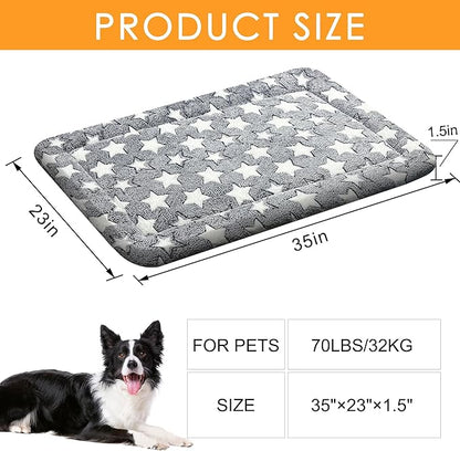 Washable Dog Bed Plush Orthopedic Outdoor Crate Mat with Non-Slip Bottom,Luxe Soft Kennel Pad for Pets, Cozy Cage Cushion & Pet Sleeping Mattress Large Sized,Medium,Small Dogs,36 x 24 inch,Grey