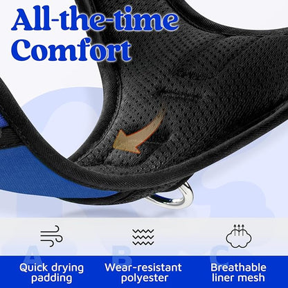 rabbitgoo Dog Harness for Large Dogs, No Pull Pet Vest with 3 Buckles, Adjustable Soft Padded Pet Harness with Easy Control Handle and Reflective Strips, Royal Blue, L