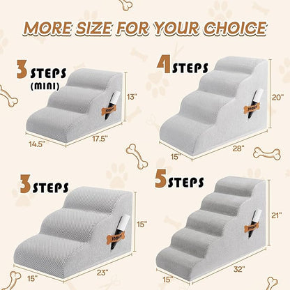 Romrol Dog Stairs Ramp for High Beds Couches, High Density Foam Pet Steps with Durable Non-Slip Waterproof Fabric Cover, Dog Stairs for Small Dogs or Cats or Pets, 3-Step,15 Inch,Light-Grey