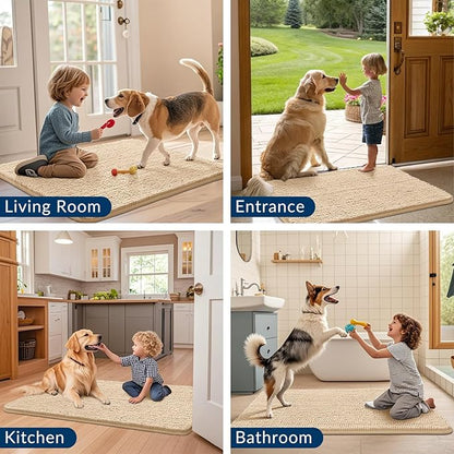 Smiry Dog Door Mat for Muddy Paws 59x32, Absorbs Moisture and Dirt Doormat, Non-Slip Washable Quick Dry Chenille Front Door Mat Indoor Entrance, Entryway Carpet for Inside Floor, Beige