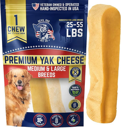 Devil Dog Pet Co - Yak Cheese Dog Chew Large for Aggressive Chewers - Odor-Free Long Lasting Himalayan Treat, Medium & Large Breeds 25-55 lbs, 4-Ingredient Natural Dental Enrichment & Anxiety Relief