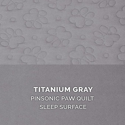 Furhaven Cooling Gel Dog Bed for Medium/Small Dogs w/ Removable Bolsters & Washable Cover, For Dogs Up to 35 lbs - Pinsonic Quilted Paw L Shaped Chaise - Titanium, Medium