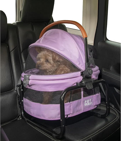 Pet Gear No-Zip View 360 Ultra Lite Pet Safety Carrier & Car Seat for Small Dogs & Cats Push Button Entry, 15", Bright Lilac