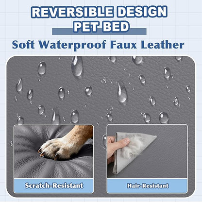 Vonabem Outdoor Waterproof Dog Bed Washable, Medium Crate Pad 30 inch, Wipeable Leather Puppy Bed with Removable Cover Reversible, Foam Durable Anti-Slip Pet Kennel Pads 29"x18" Grey