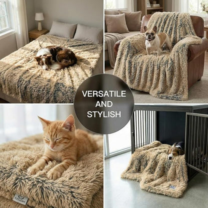 PJYuCien Dog Blanket for Dogs, Puppies and Pets, Lightweight & Portable Fluffy Fleece Throw, Super Soft Plush Cat Blanket for Couch/Car Seat/Furniture, Machine Washable, 24"x32", Beige