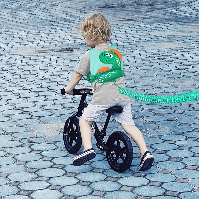 Accmor Toddlers Leash + Anti Lost Wrist Link, Baby Walking Harness Kids Safety Harness Cute Dinosaur Kids Walking Wristband Assistant Strap Belt for Boys (LightGreen)