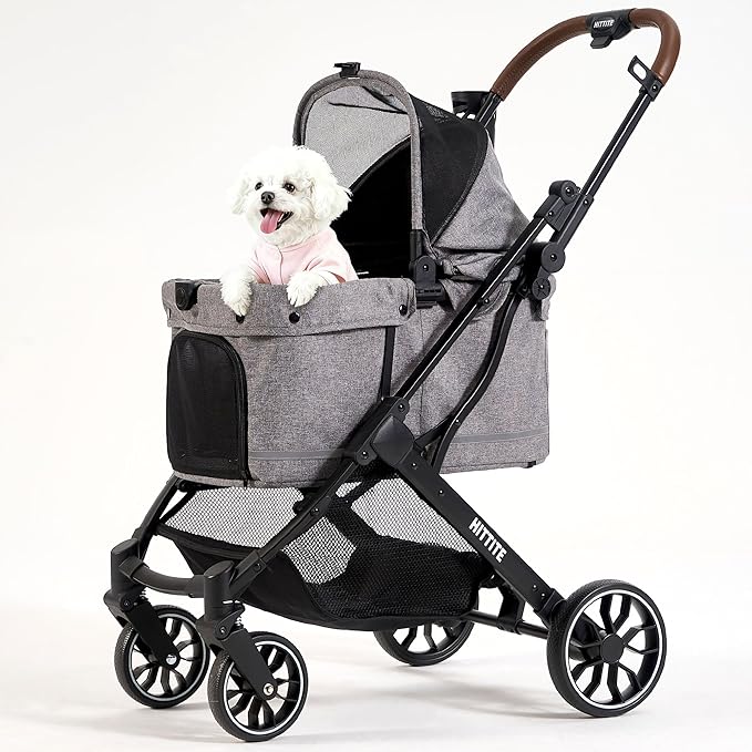 HITTITE Pet Stroller with Weatherproof Cover, All-Terrain 4-Wheel Cat & Dog Stroller with Adjustable Canopy, Foldable Dog Strollers with Storage Basket for Small to Medium Dogs Up to 55 lbs.