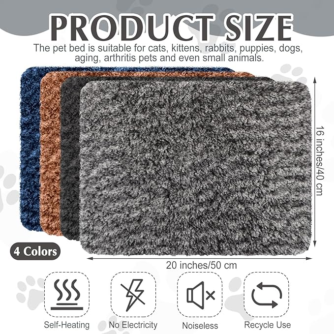 Drydiet 4 Pack Self Warming Cat Pads Self Heating Cat Mat Washable Homeless Dogs Thermal Pads Kennel Pad Reflects Body Heat Warm Crate Bed Mat for Indoor Outdoor Pet (Mixed Colors,16 x 20 Inch)