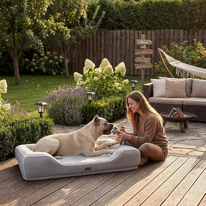 Extra Large Orthopedic Dog Bed with Cooling Gel Memory Foam,Waterproof XXL Dog Couch Bed with Removable Washable Cover,48inch Pet Sofa with High Resilience Foam Sides for Old Pets,Grey,48.0"X35.0"