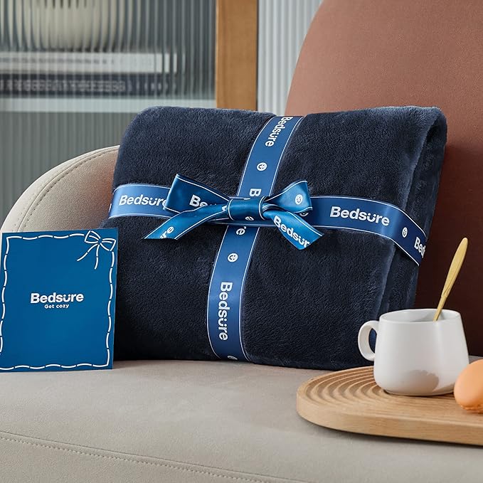 Bedsure GentleSoft Fleece Blanket Twin Size Navy Blue - 300GSM Lightweight Plush Fuzzy Cozy Soft Warm Blanket for Bed, Sofa, Couch, Travel, Camping, 60x80 inches
