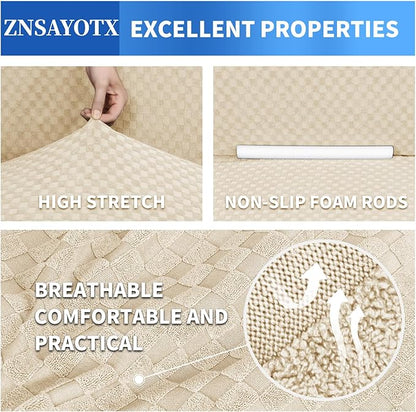 ZNSAYOTX 1 Piece Jacquard Couch Covers for 2 Cushion Couch High Stretch Loveseat Slipcover for Pets Dogs Anti Slip Love Seat Sofa Slipcover Furniture Protector (Loveseat, Light Beige)