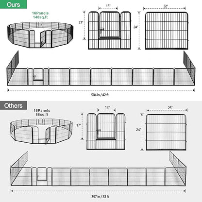 Dog Pen Pet Playpen Kennel Fence Outdoor Indoor Play Yard Puppy Exercise Barrier 31'' W x 24'' H 16 Panels (16 Panels, 24 Inches)