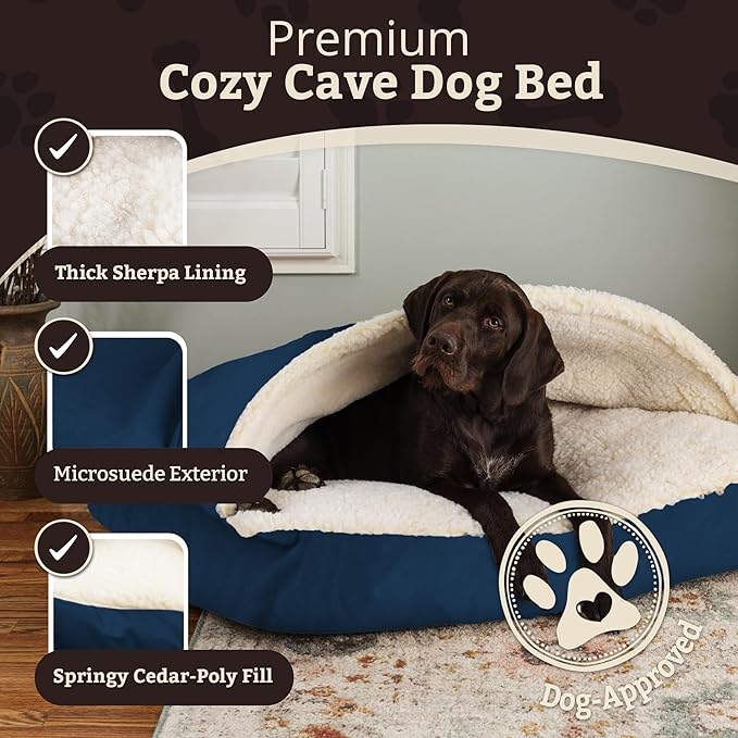 Snoozer Pet Products Luxury Rectangle Cozy Cave Dog Bed with Microsuede, Large, Sapphire
