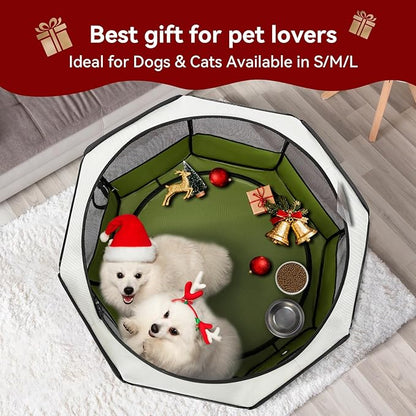 PETSFIT 29" Puppy Playpen with Removable Waterproof Mat & Zippered Roof | RV, Camping, Travel Dog Pen | Indoor/Outdoor Whelping & Cat Observation Space(29.5"x29.5"x16.5"H)