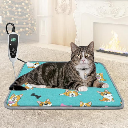 GOLOPET Cat Heating Pad 18x18 in Pet Heating Pad for Cats Waterproof Smart Thermostat Switch, Adjustable, Adding Wire Rope Wires Cat Warming Pad-Blue