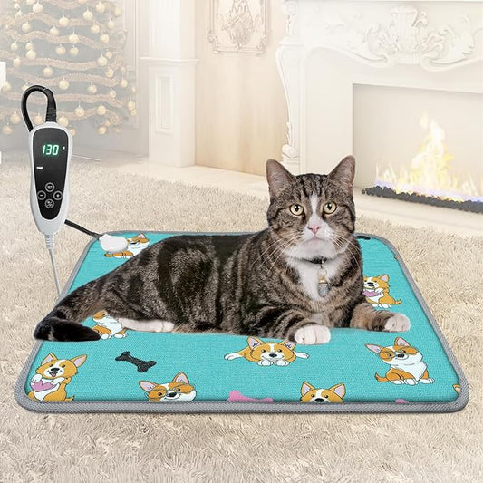 GOLOPET Cat Heating Pad 18x18 in Pet Heating Pad for Cats Waterproof Smart Thermostat Switch, Adjustable, Adding Wire Rope Wires Cat Warming Pad-Blue