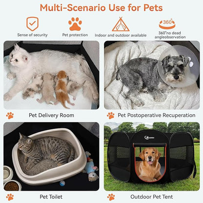 Siedihit Dog Playpen, Large Puppy Pet Playpen, Dog Crate Tent Cage Indoor/Outdoor, Portable Pop Up Dogs Kennel Playpen with Carrying Case for Dogs/Cats/Rabbitss, Black