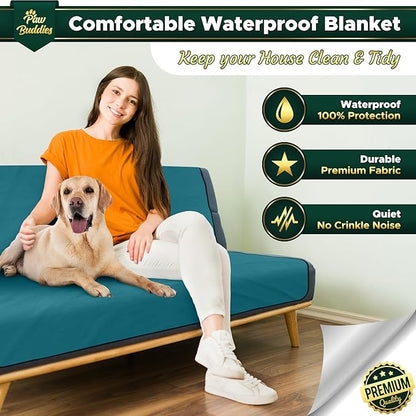 Paw Buddies Premium Waterproof Blanket 80"x90" Velvet-Feel Reversible Throw – Leakproof, Machine Washable Bed & Sofa King Size Protector for Couples, Pets & Travel + Bonus Small Blanket