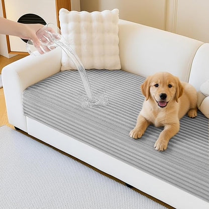 MYSKY HOME 100% Waterproof Couch Cover, Couch Covers for Dogs Washable, Non Slip Couch Covers for 2 Cushion Sofa Pet Friendly, Sofa Covers Furniture Protector, Dog Bed Cover, Light Grey, 35"x63"