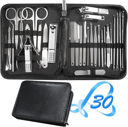Manicure Set 30 in 1 Fingernail Clipper Set,RedFlow Nail Clippers & Toenail Clippers,Manicure Kit,Pedicure Kit,Suitable for Travel Manicure Tools,Nail Kit with Everything Profe (Black)