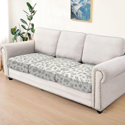 ANARACHON Leather Look Couch Cushion Covers Sofa Seat Slipcovers Sets Couches Furniture Protector for Sectional Armchair Loveseat Pets Kids Stretch Spandex Fabric (3 Cushion Sofa, Beige 01Flower)