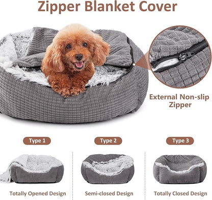 MIXJOY Dog Beds for Large Medium Small Dogs, Rectangle Cave Hooded Blanket Puppy Bed, Luxury Orthopedic Cat Beds for Indoor Cats, Warmth and Machine Washable (35 inches, Grey)